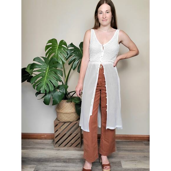 NWT Zara White Lace Crepe Chiffon Buttondown Maxi Tank Top Womens XSmall - Picture 1 of 5